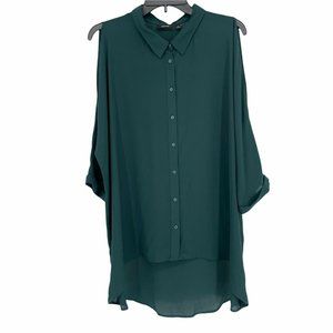 APT.9 Women's Cold Shoulder Collared Tunic Blouse Green Polyester